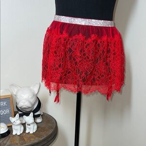Victoria’s Secret Red Secret Shine Lace & Crystal Garter Belt Skirt Sz XS/S  NWT